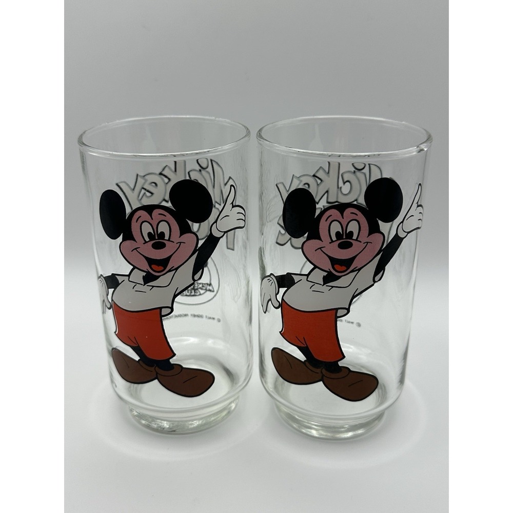 2 Vintage Disney Mickey Mouse Club Clear Souvenir Drinking Glasses